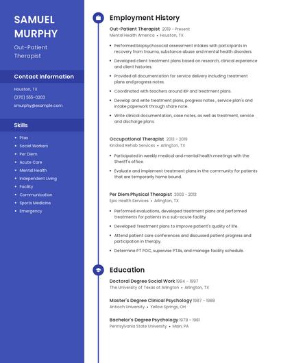 Out-Patient Therapist Resume