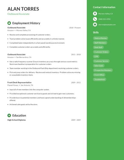 Outbound Associate Resume