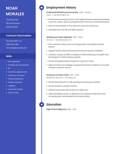 Outbound Warehouse Associate Resume