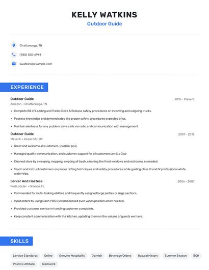 Outdoor Guide Resume