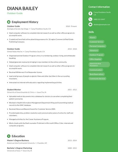 Outdoor Guide Resume