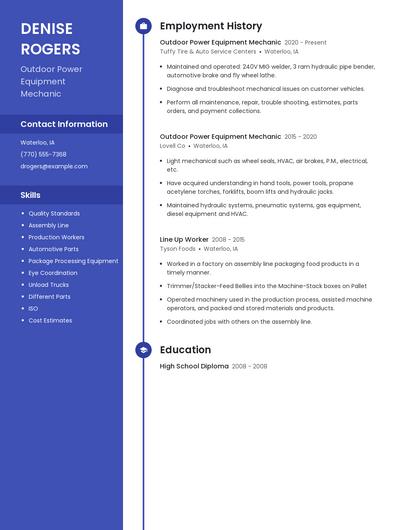 Outdoor Power Equipment Mechanic Resume