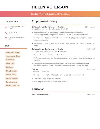 Outdoor Power Equipment Mechanic Resume