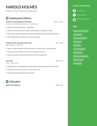 Outdoor Power Equipment Mechanic Resume