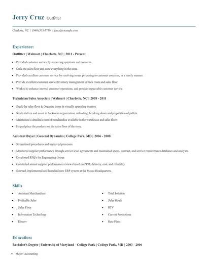 Outfitter Resume