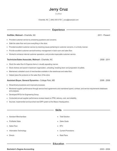 Outfitter Resume