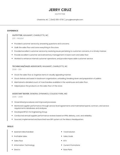 Outfitter Resume