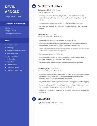 Outpatient Clerk Resume