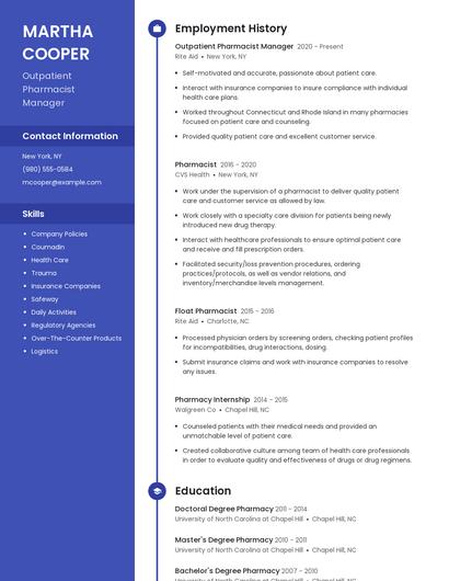Outpatient Pharmacist Manager Resume