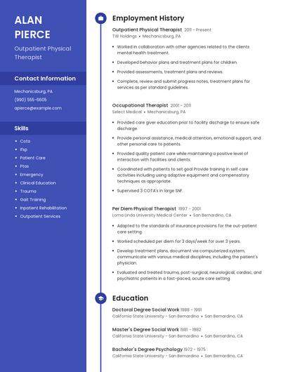Outpatient Physical Therapist Resume