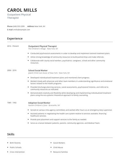 Outpatient Physical Therapist Resume