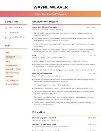 Outpatient Physical Therapist Resume