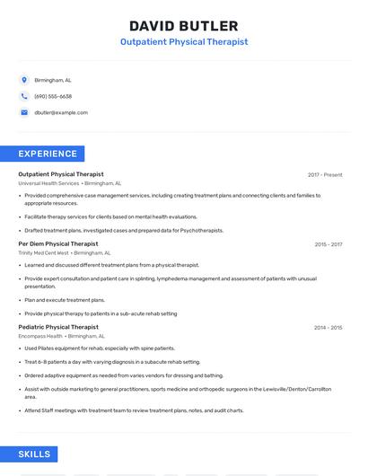 Outpatient Physical Therapist Resume