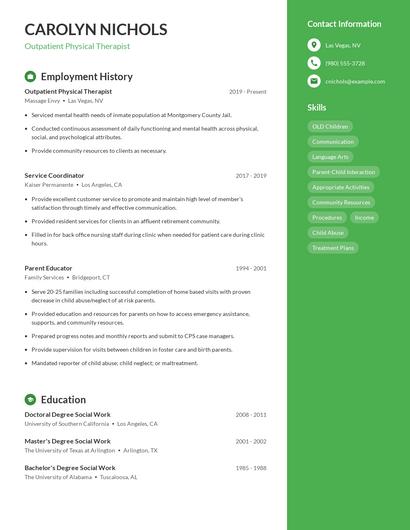 Outpatient Physical Therapist Resume