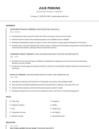 Outpatient Physical Therapist Resume