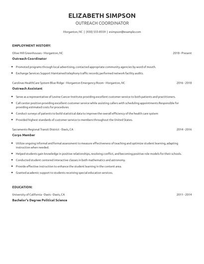 Outreach Coordinator Resume