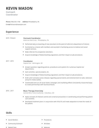 Outreach Coordinator Resume