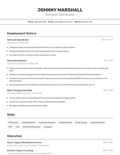 Outreach Coordinator Resume