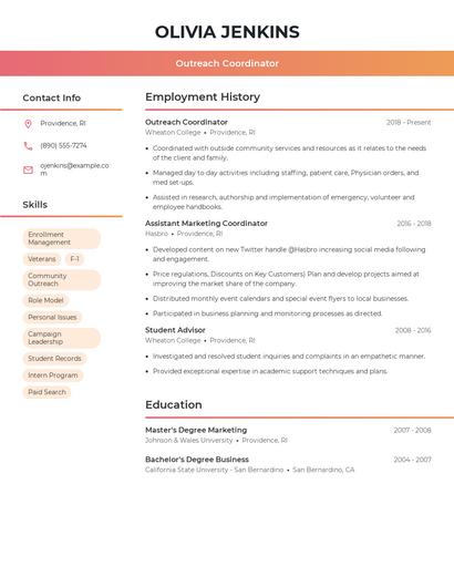Outreach Coordinator Resume