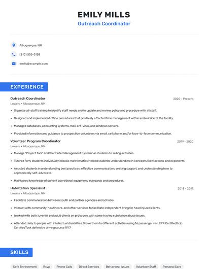 Outreach Coordinator Resume
