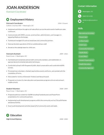Outreach Coordinator Resume