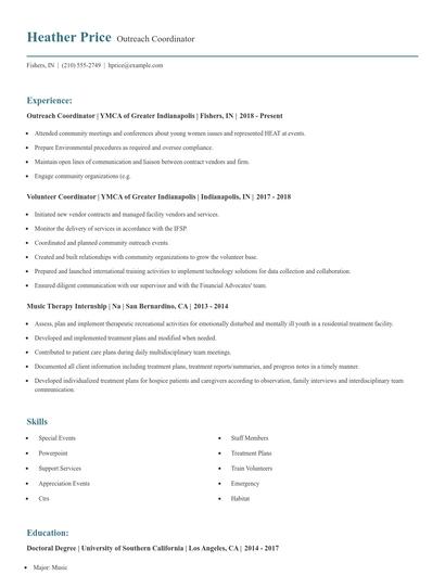 Outreach Coordinator Resume
