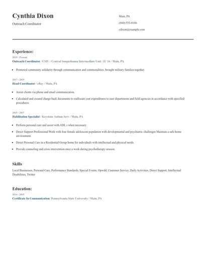 Outreach Coordinator Resume
