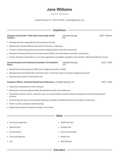Outreach Coordinator Resume