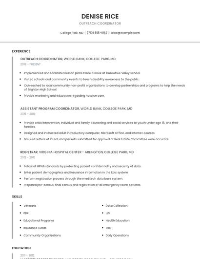 Outreach Coordinator Resume