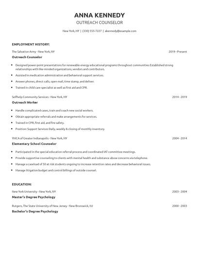 Outreach Counselor Resume