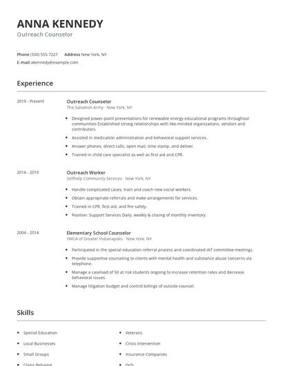 Outreach Counselor Resume