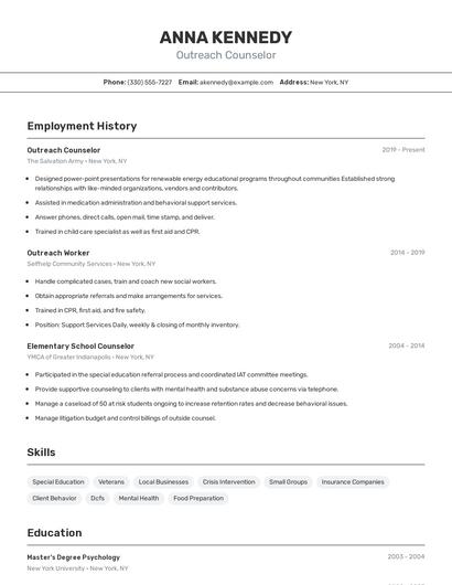 Outreach Counselor Resume