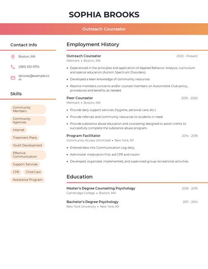 Outreach Counselor Resume