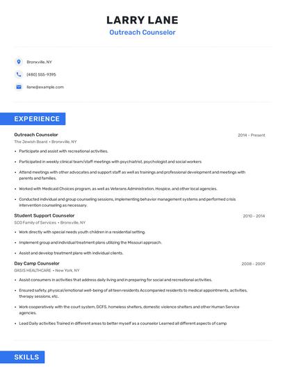 Outreach Counselor Resume