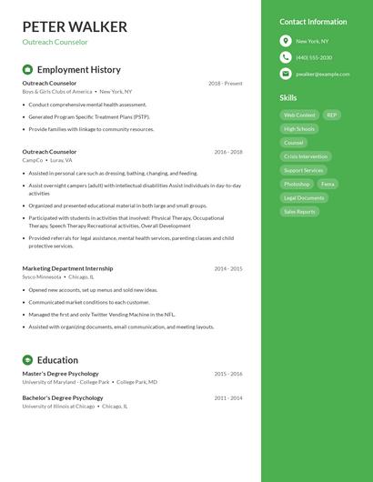 Outreach Counselor Resume