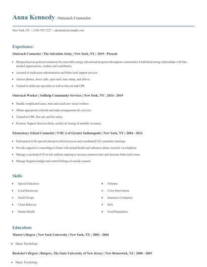Outreach Counselor Resume
