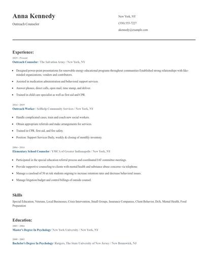 Outreach Counselor Resume
