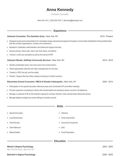 Outreach Counselor Resume