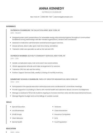 Outreach Counselor Resume