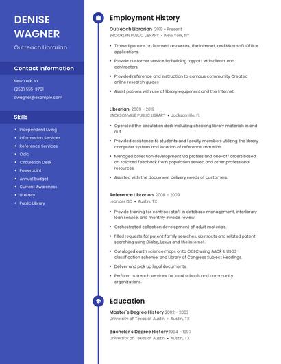 Outreach Librarian Resume