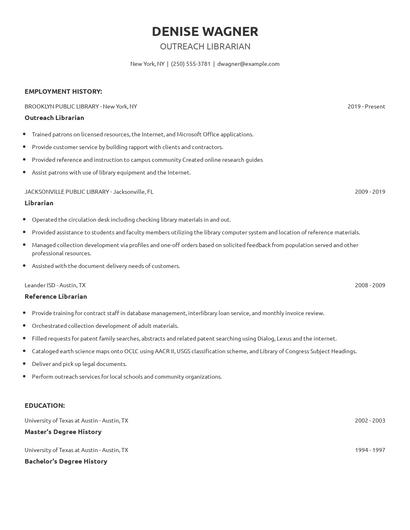 Outreach Librarian Resume