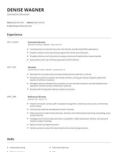 Outreach Librarian Resume