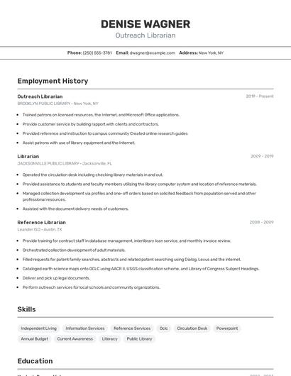Outreach Librarian Resume