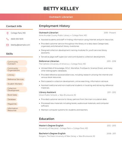 Outreach Librarian Resume