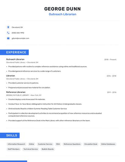 Outreach Librarian Resume