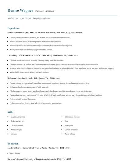 Outreach Librarian Resume