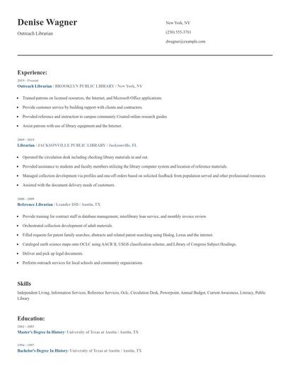 Outreach Librarian Resume