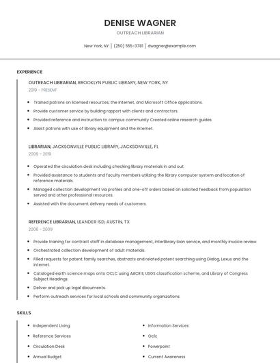 Outreach Librarian Resume
