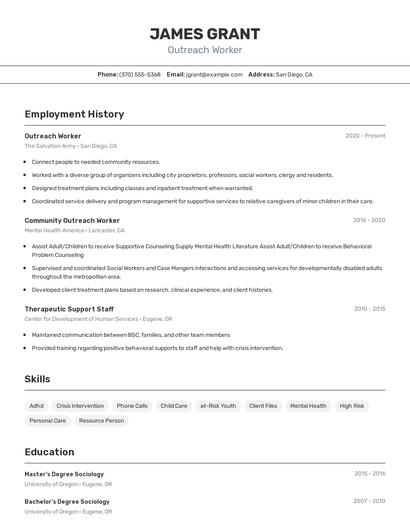 Outreach Worker Resume