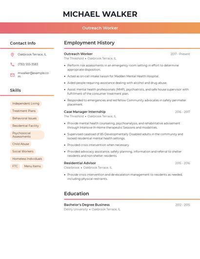 Outreach Worker Resume